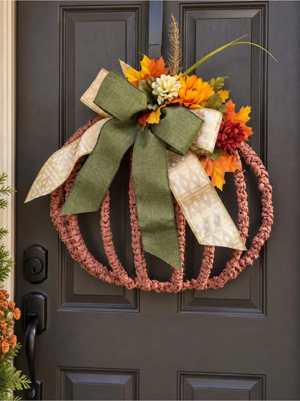 Linen loft Handmade fabric Fall pumpkin wreath
